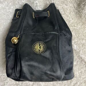 ANN KLEIN II Black Satin medium sling back brass accents .